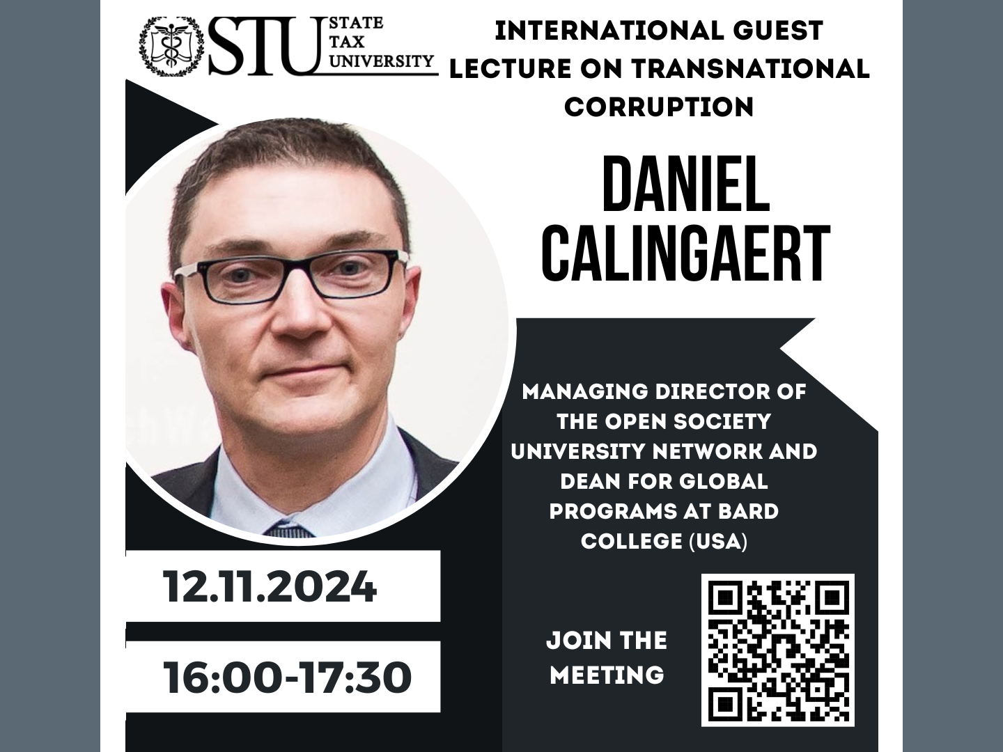 We invite you to an international guest lecture by Daniel Calingaert on the topic of transnational corruption