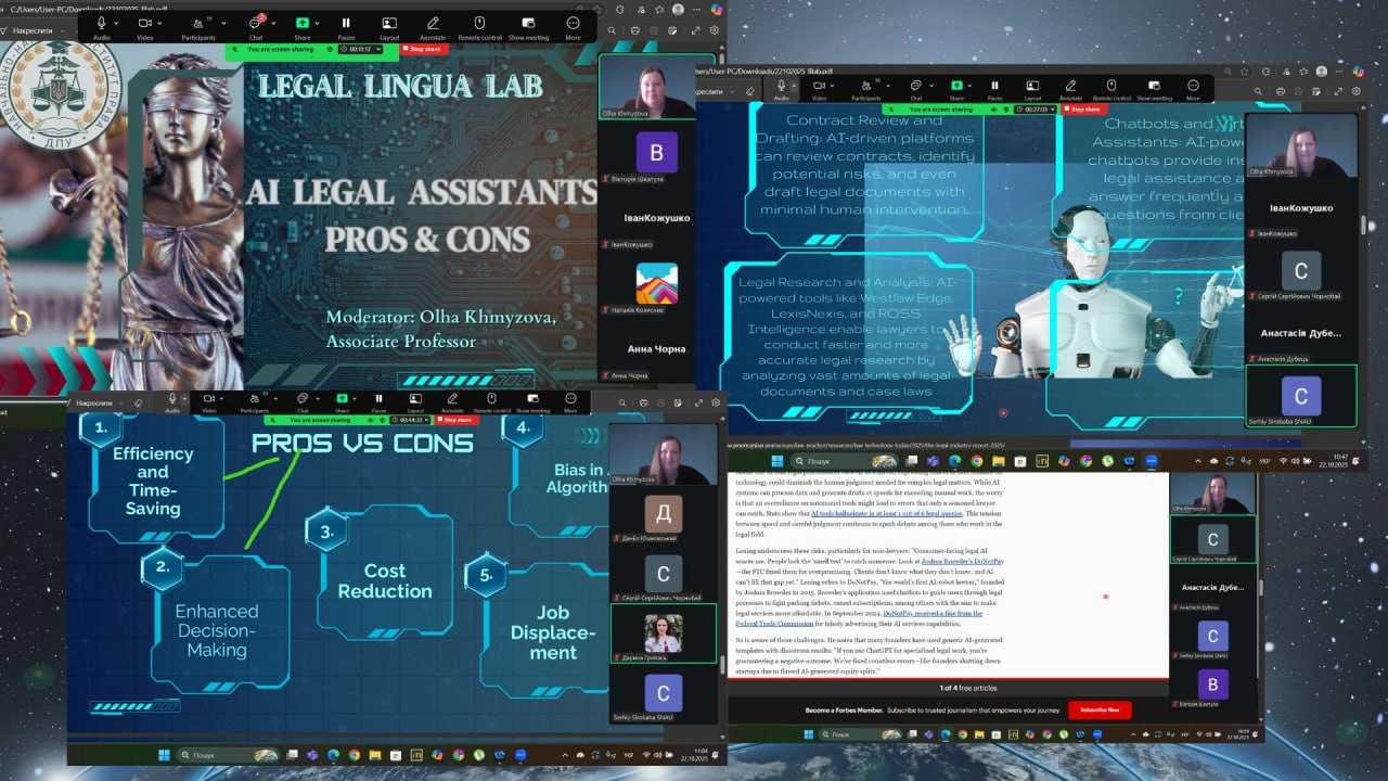 Інтерактивне засідання Legal Lingua Lab: обговорено переваги та виклики використання ШІ в юридичній практиці